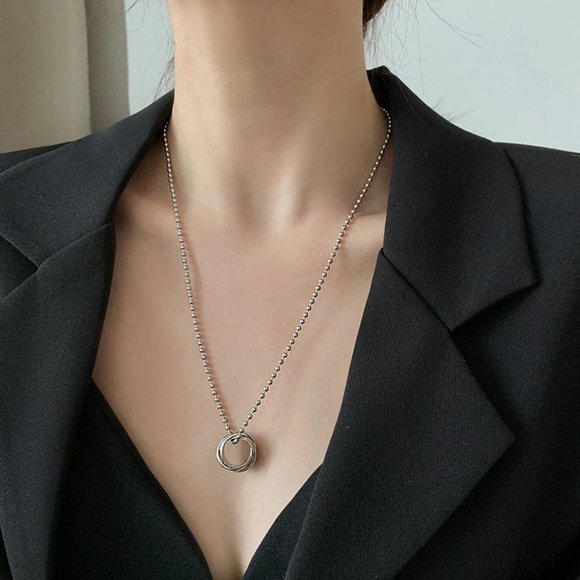 NEW Silver Simple Double Layer Circle Necklace - Picture 2 of 6